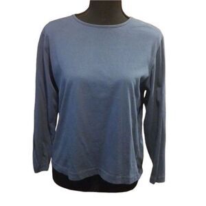 Eddie Bauer Shirt Top Blouse Women's Small Petite Blue 3/4 sleeve cotton‎